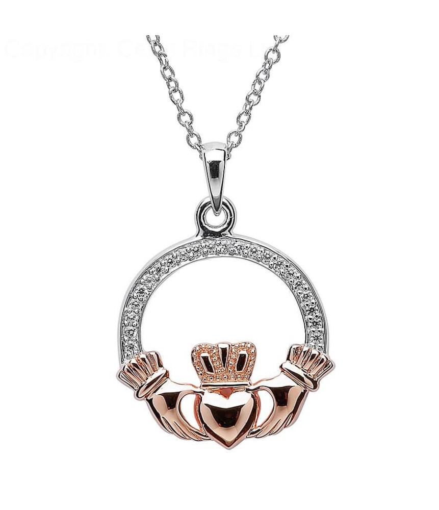 Pendentif Claddagh en Argent et Or Rose