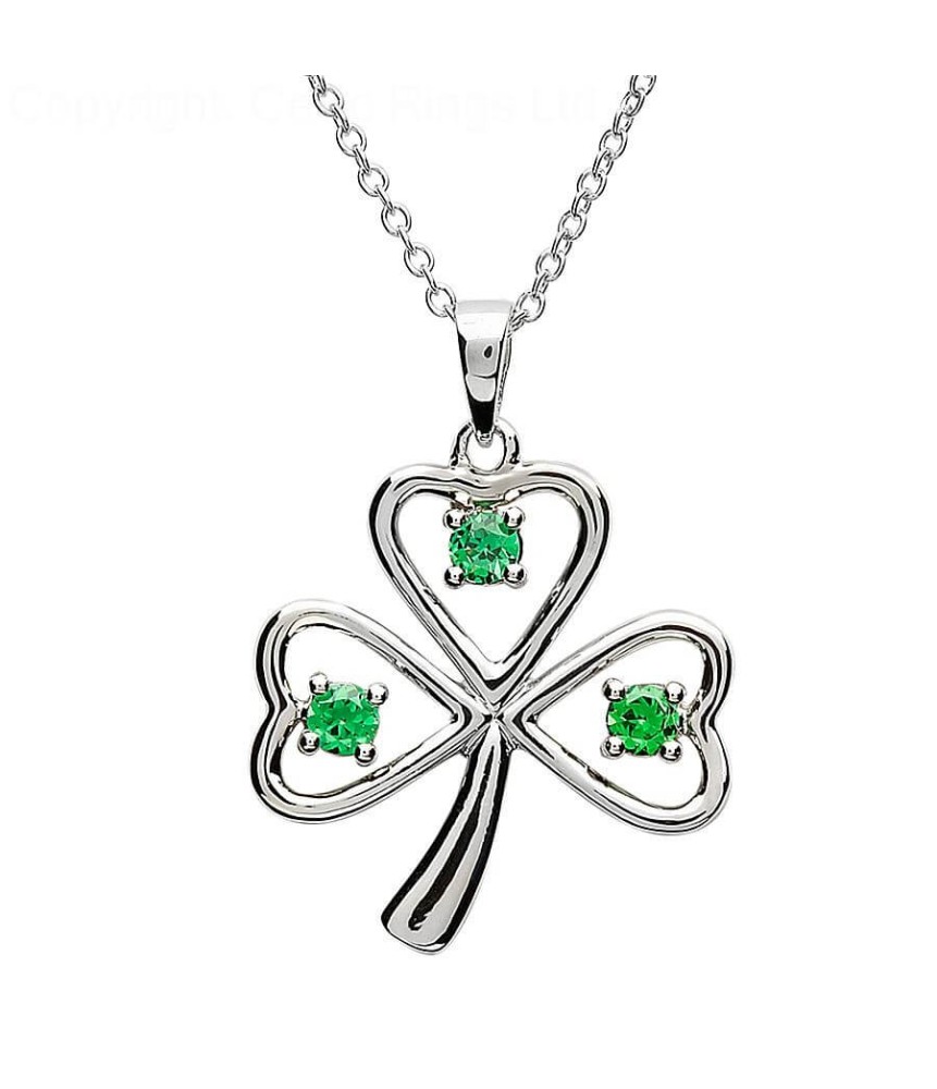 Silver CZ Shamrock Pendant