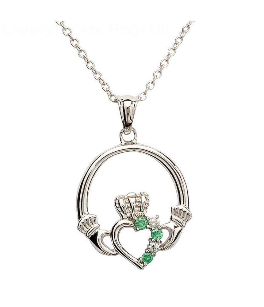 Pendentif Argent Claddagh avec Émeraude