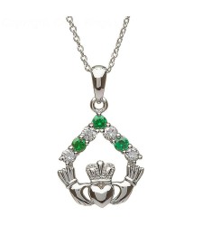 Silver Claddagh Stone Set Pendant