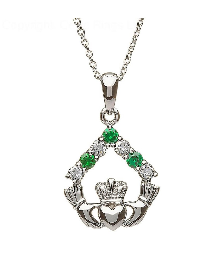 Silver Claddagh Stone Set Pendant