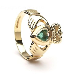 Emerald Heart Claddagh Ring - Yellow Gold