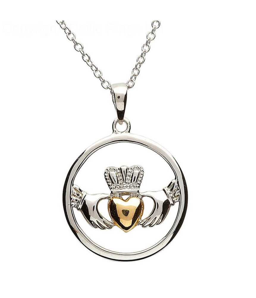 Pendentif cœur en argent plaqué or Claddagh