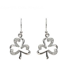 Silver Stone Set Shamrock Earrings