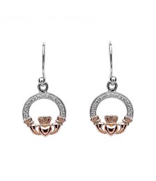 Silver Claddagh Earrings with Rose Gold