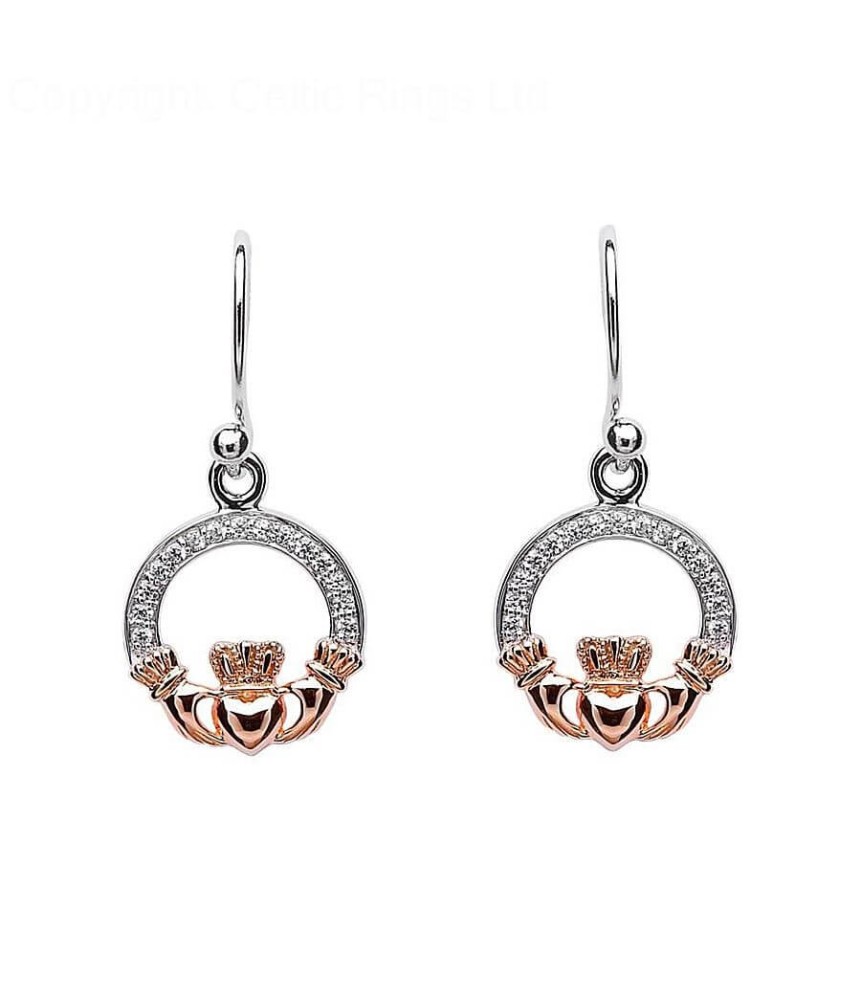 Boucles d'oreilles Claddagh en argent avec or rose