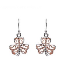 Boucle d'oreille trèfle en argent avec filigrane en or rose