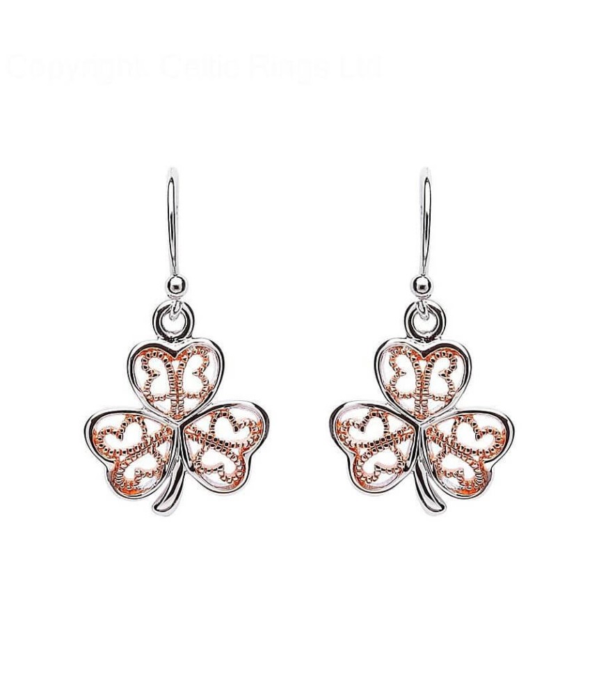 Silver Shamrock Earring with Rose Gold Filigree