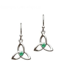 Emerald CZ Trinity Knot Earrings