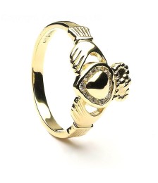 Diamant-Claddagh-Ring mit Akzent - Gelbgold