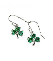 Silver Green CZ Shamrock Earrings