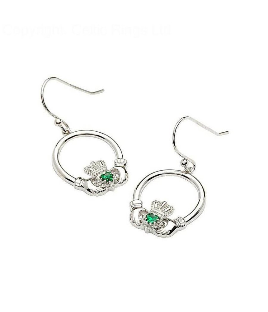 Boucles d'oreilles émeraudes en argent Claddagh