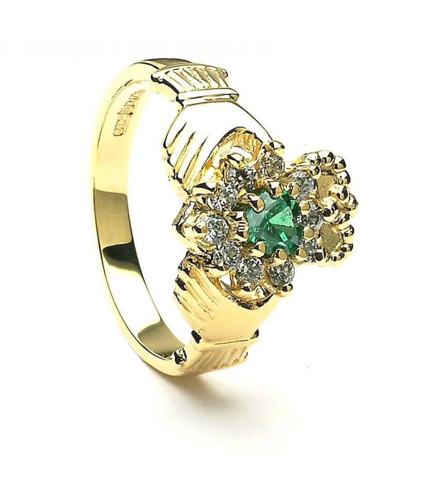 Claddagh Agate with CZ Cluster - Yellow Gold