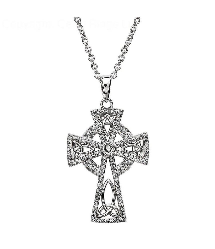 Cross with Swarovski Crystals - Silver