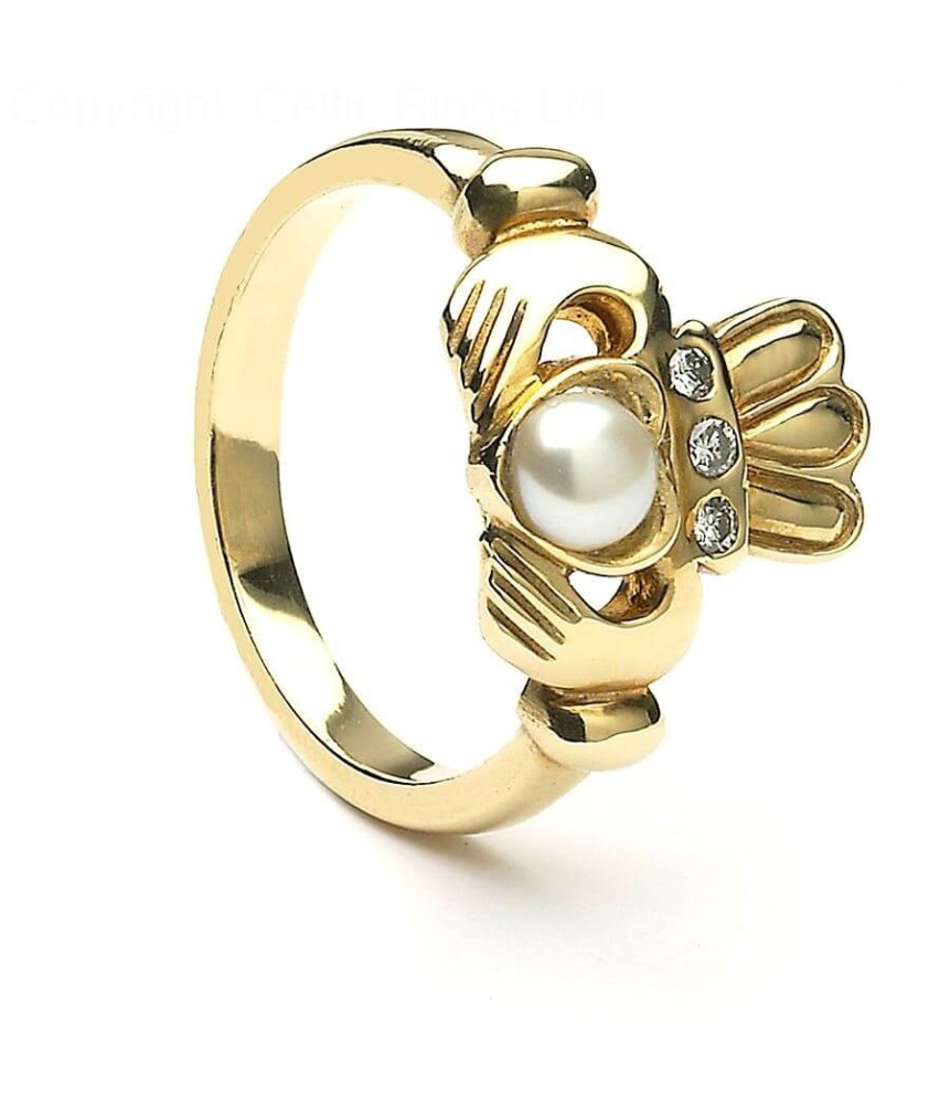 Antique Pearl Claddagh Ring