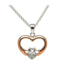 Plaqué or rose CZ Claddagh Pendentif