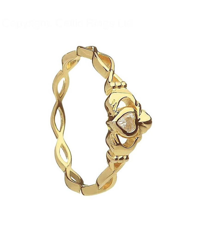 Infinity Knot Claddagh Ring with CZ - Yellow Gold