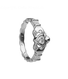 Bande de corde de Claddagh avec CZ - Argent ou or blanc