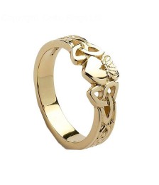 Womens Claddagh Ring with Trinity Knots - Yellow Gold