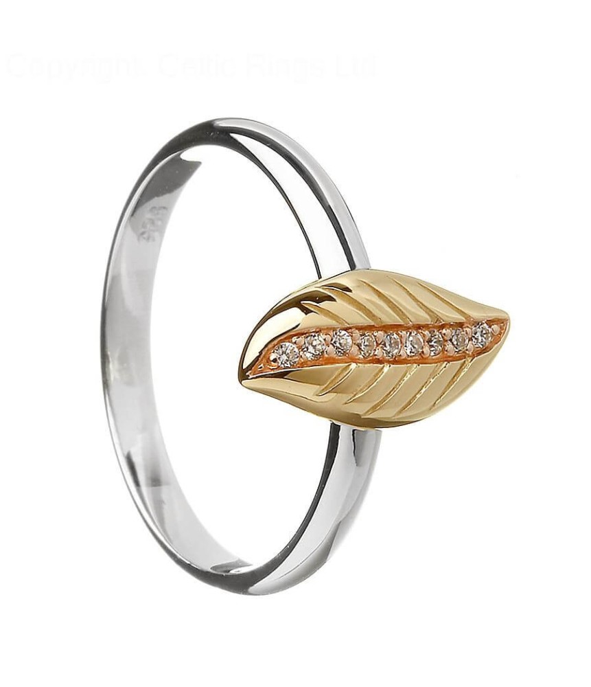 Silver and Rose Gold Irish Leaf Ring