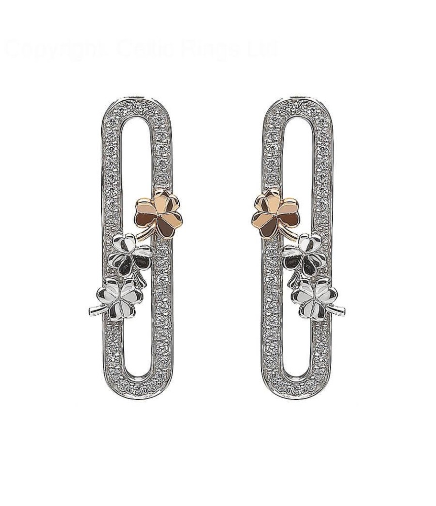 Trèfle Boucles d'oreilles en Argent avec CZ