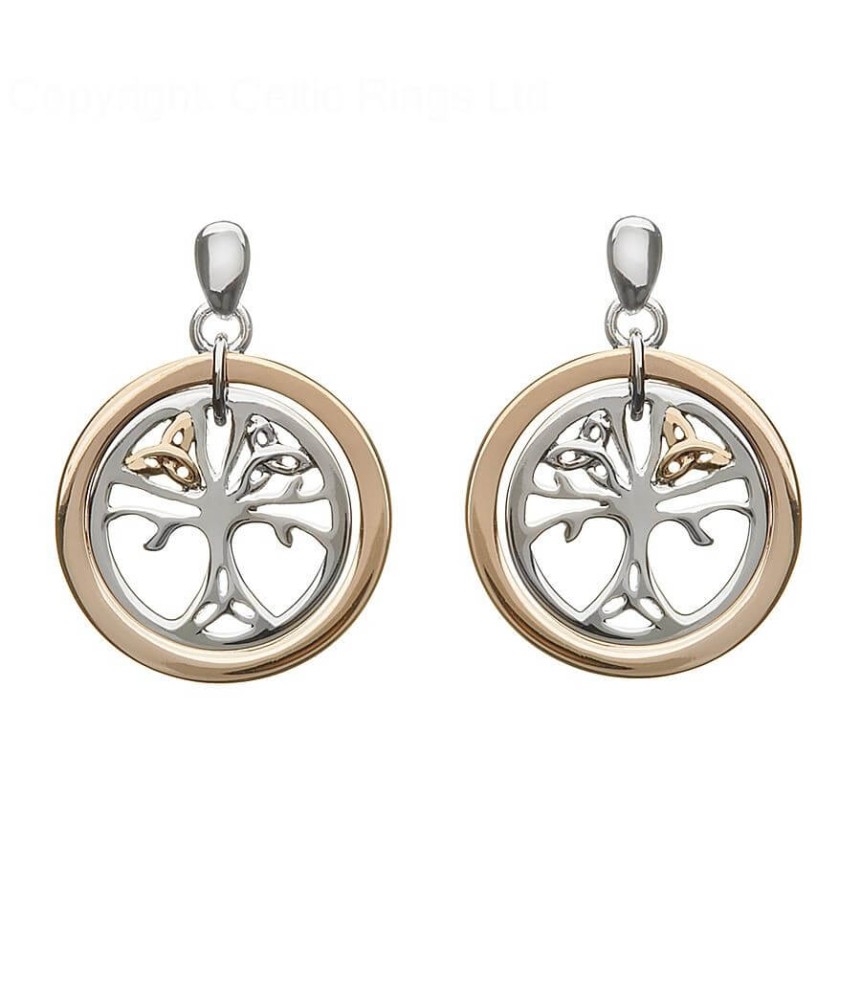 Boucles d'oreilles Arbre de vie en or rose