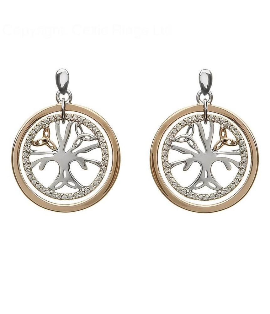 Silver Tree of Life CZ Earrings