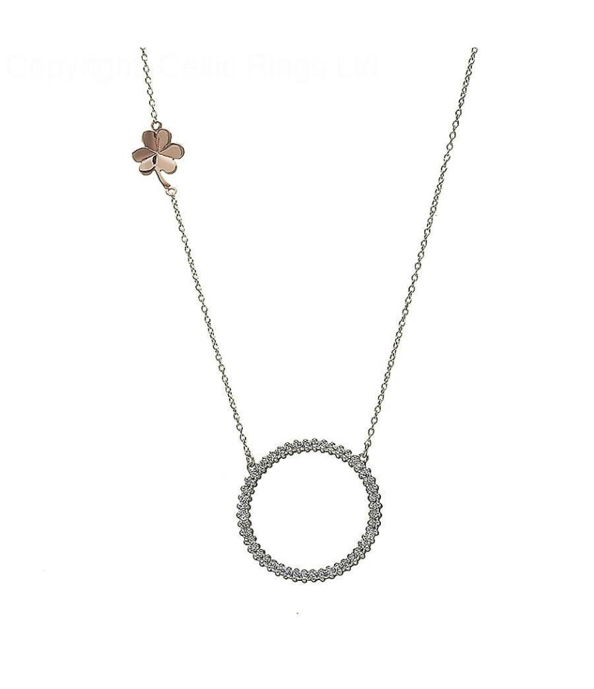 CZ Circle Necklace with Shamrock