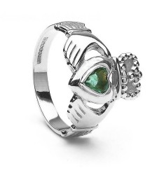 Emerald Heart Claddagh Ring - White Gold