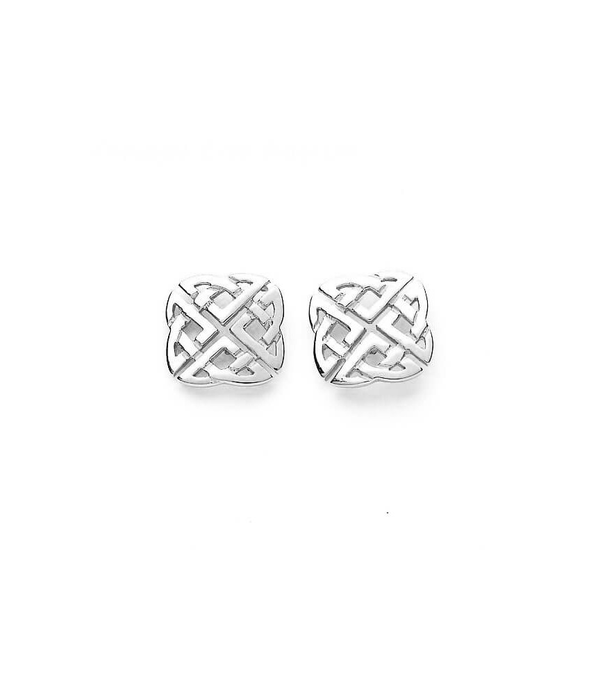 Celtic Square Stud Earrings - White Gold or Silver