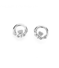 Baby Claddagh Earrings - White Gold or Silver