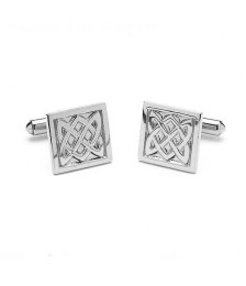 Square Celtic Knot Cuff Links - White Gold or Silver