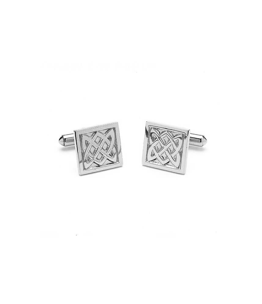 Square Celtic Knot Cuff Links - White Gold or Silver