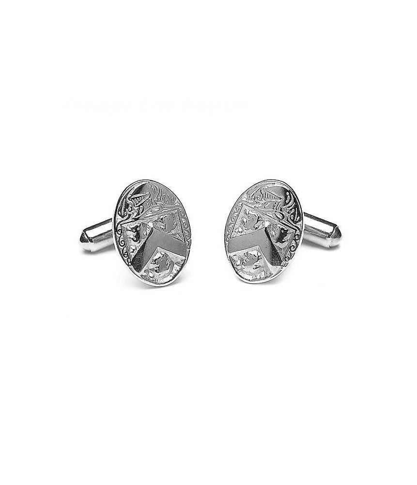 Oval Heraldic Cuff Links - White Gold or Silver