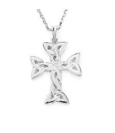 Trinity Knot Celtic Cross - White Gold or Silver