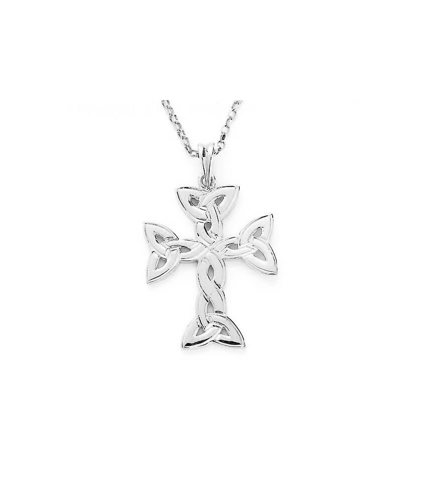 Trinity Knot Celtic Cross - White Gold or Silver