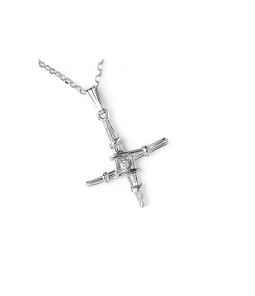 Small Brigid's Cross with Diamond - Silver or White Gold