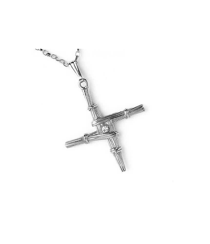 Saint Brigid's Cross with Diamond - Silver or White Gold