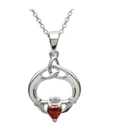 Claddagh Pendant with January Birthstone