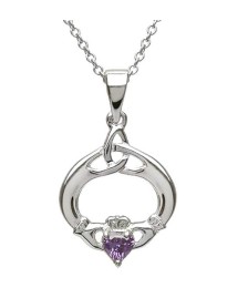 Claddagh Pendant with February Birthstone