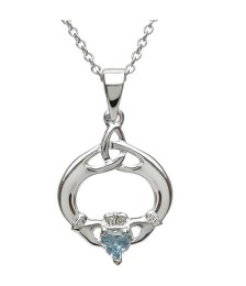 Claddagh Pendant with March Birthstone