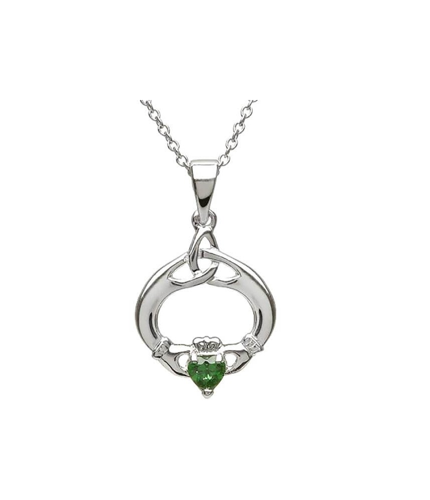 Claddagh Pendant with May Birthstone - Silver