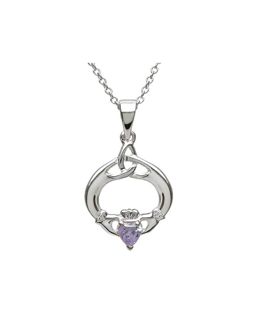 Claddagh Pendant with June Birthstone - Silver