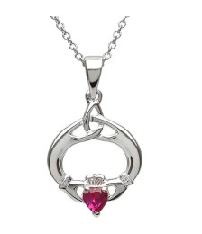 Claddagh Pendant with July Birthstone