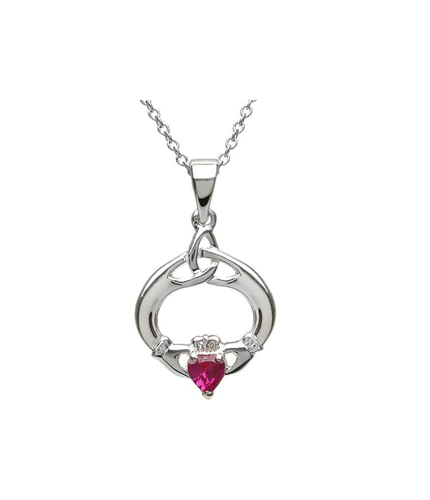 Claddagh Pendant with July Birthstone - Silver