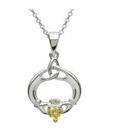 Claddagh Pendant with August Birthstone - Silver