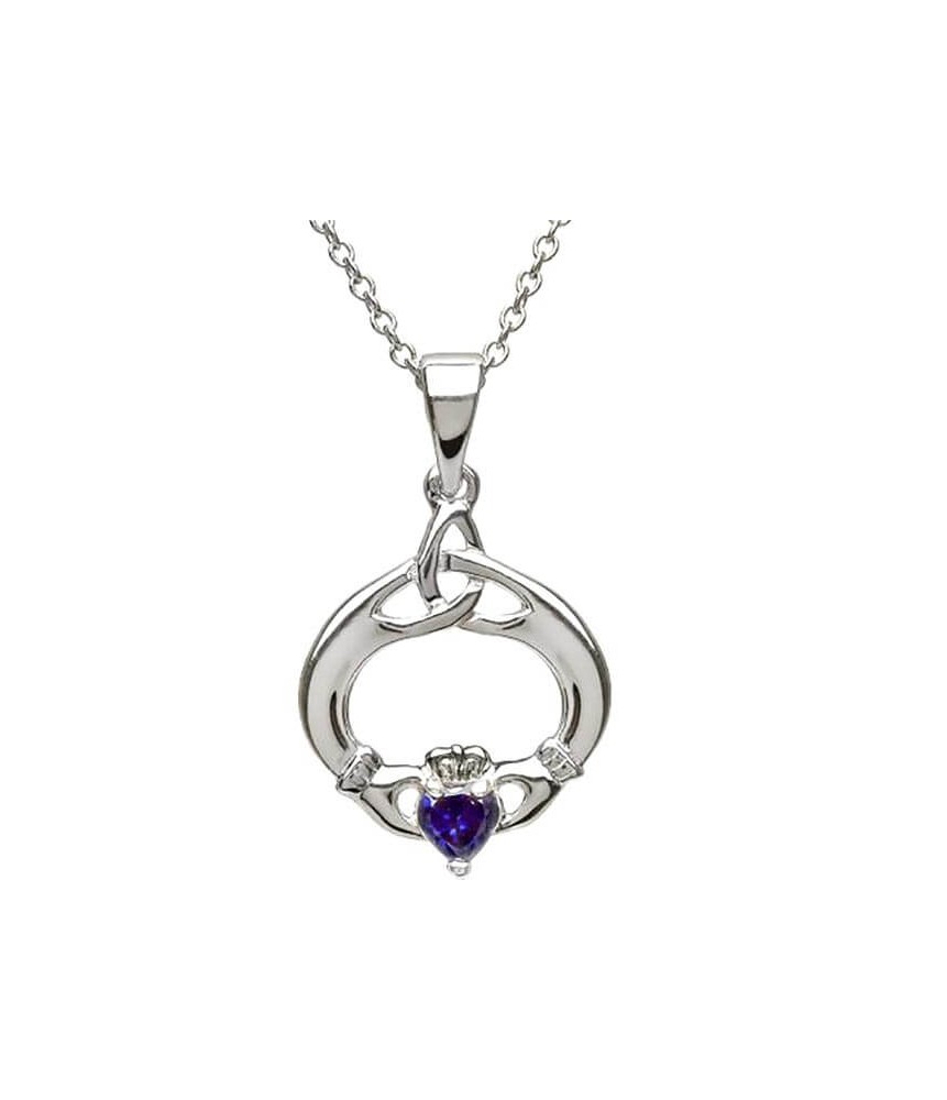 Claddagh Pendant with September Birthstone - Silver