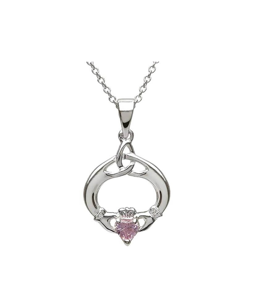 Claddagh Pendant with October Birthstone - Silver