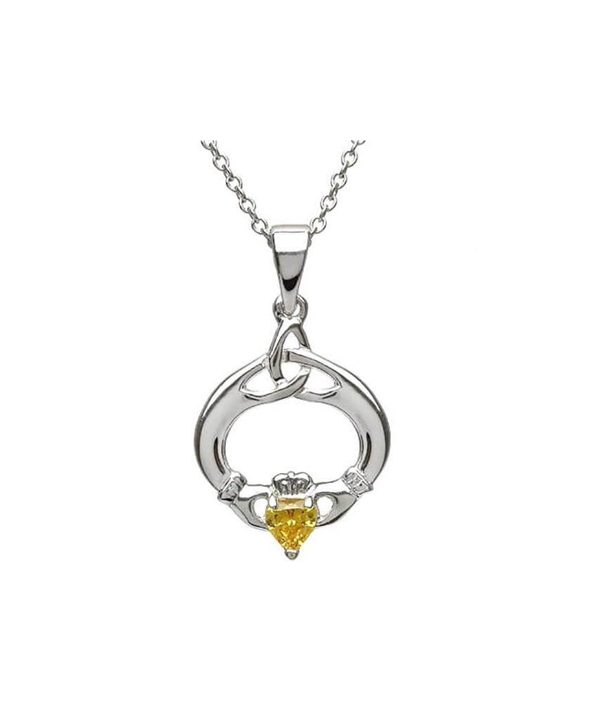 Claddagh Pendant with November Birthstone - Silver