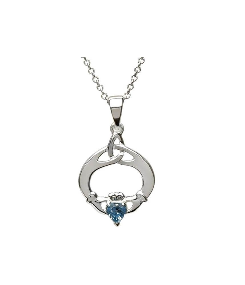 Claddagh Pendant with December Birthstone - Silver